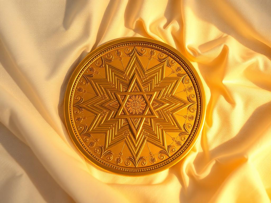 Traditional brass yantra plate with sacred geometry on ivory cloth
